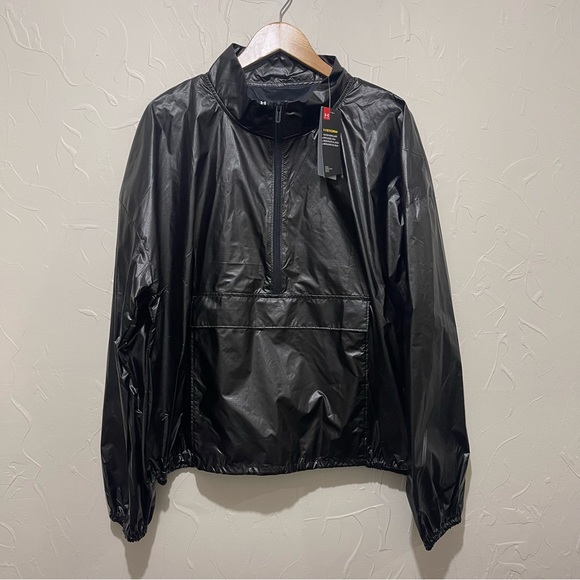 NWT Under Armour black shiny-finish anorak windbreaker pullover (XL) - Picture 2 of 7